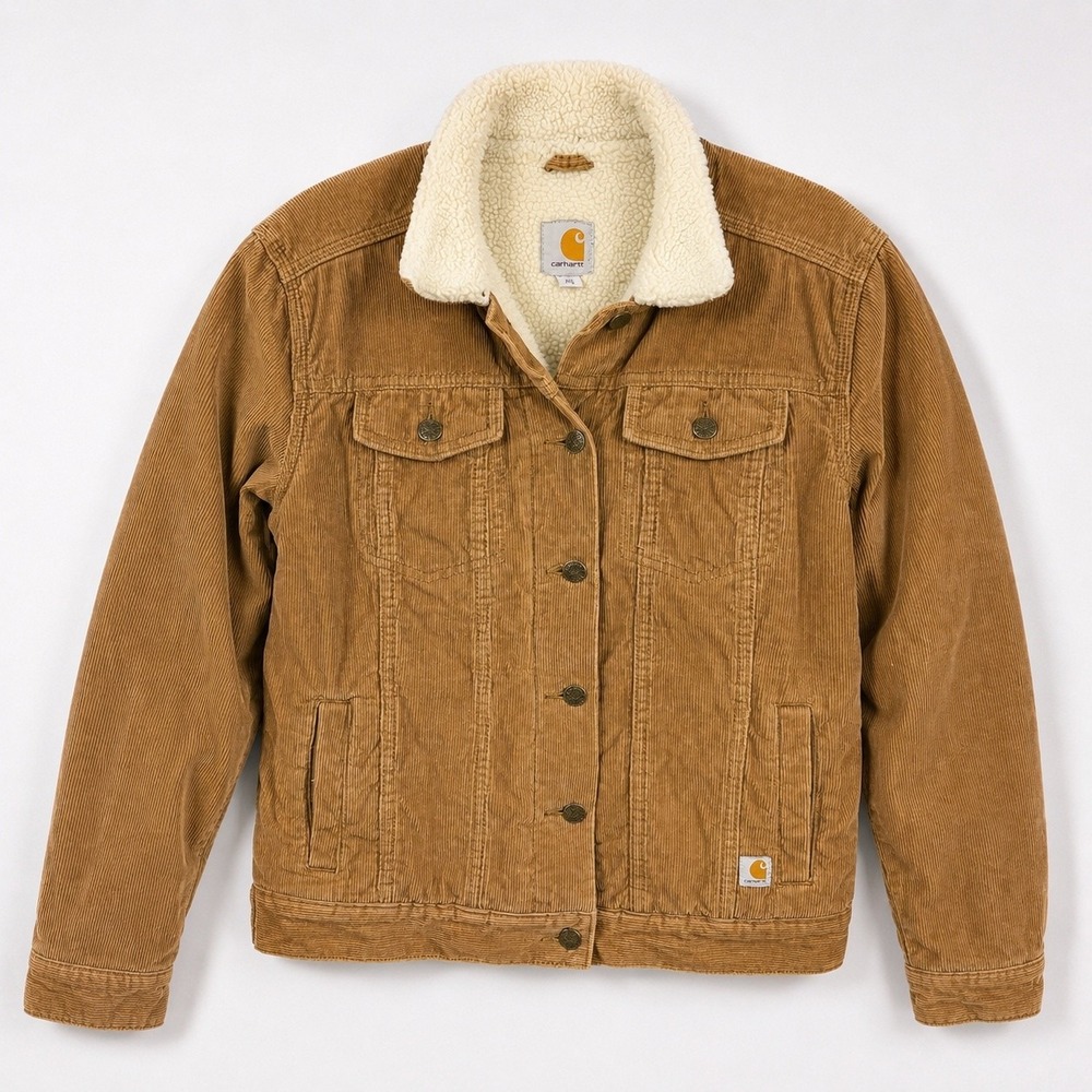 Carhartt Sherpa Lined Corduroy Trucker Jacket Women's S Brown Chore Coat